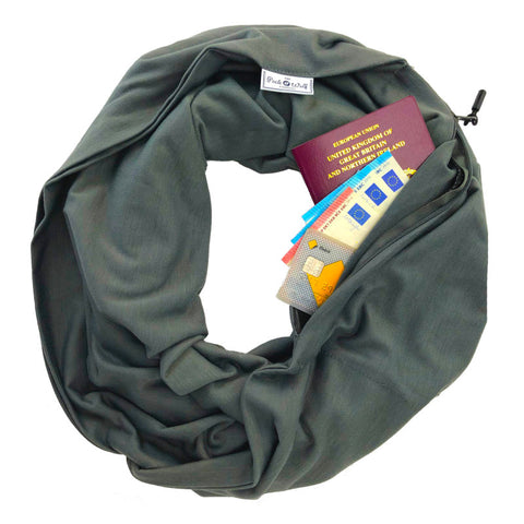 Infinity Travel Scarf With Zipper Pocket - Dark Grey The Pack Wolf Company