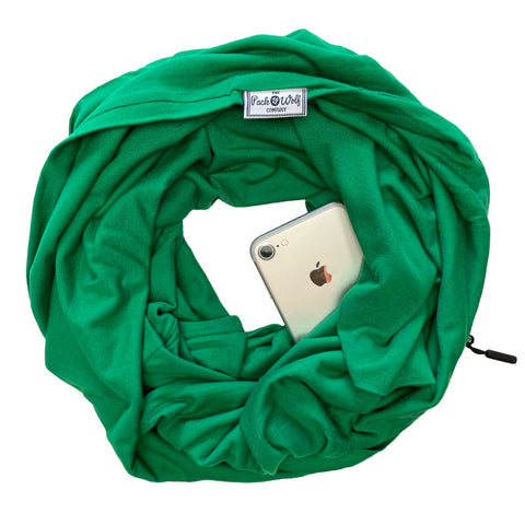 Infinity Travel Scarf With Zipper Pocket - Green The Pack Wolf Company