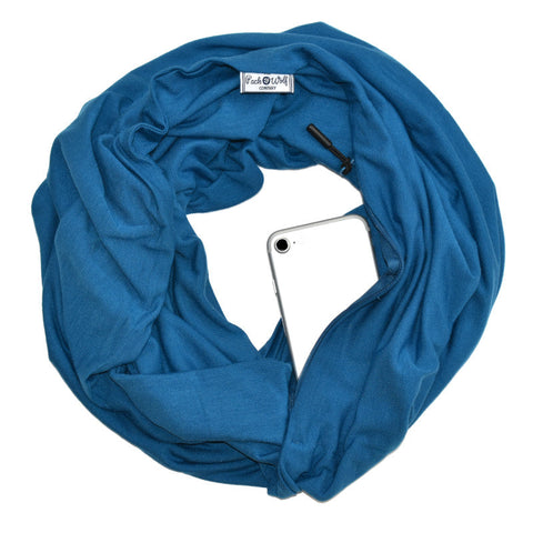 Infinity Travel Scarf With Zipper Pocket - Lake Blue The Pack Wolf Company